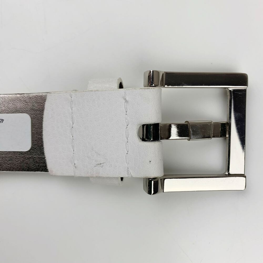Calvin Klein Jeans White Faux Leather Belt Square Silver Color Buckle Women's L - Picture 5 of 9
